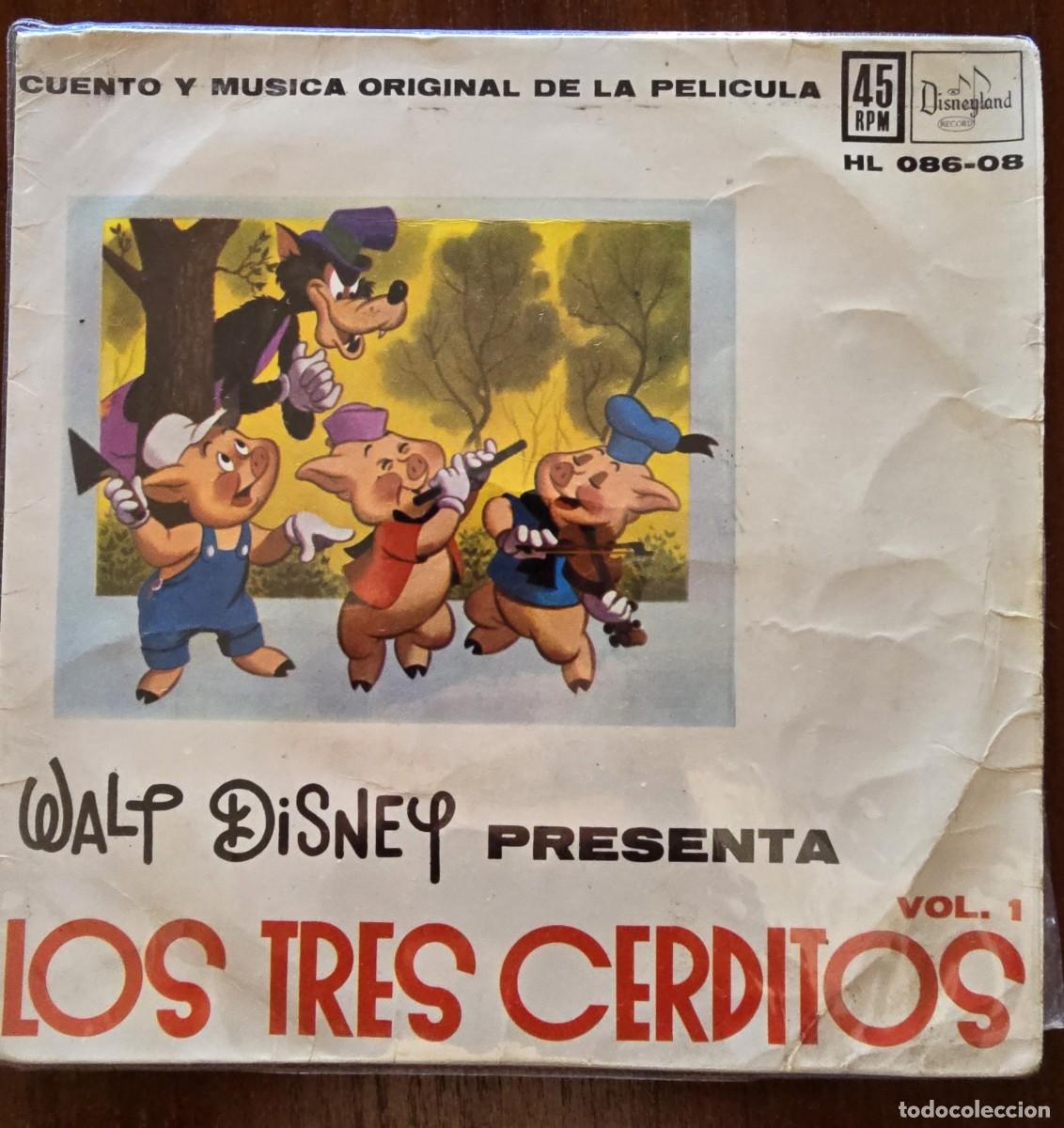 Discos de vinilo: Disco Single.Walt Disney presenta Los Tres Cerditos.1962