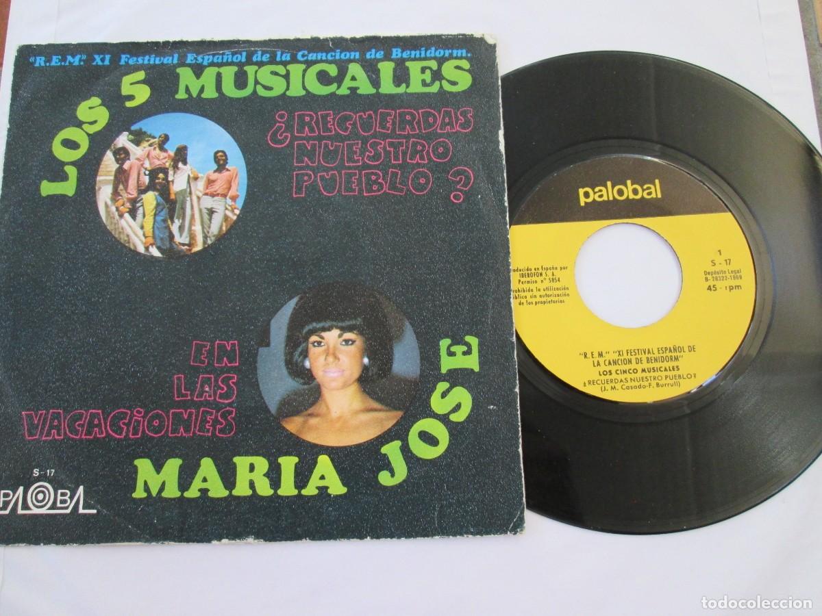 Discos de vinilo: LOS 5 MUSICALES / MAR&Iacute;A JOS&Eacute;. XI Festival espa&ntilde;ol de la canci&oacute;n de Benidorm. Single 7&rdquo; 1969. VG/VG+