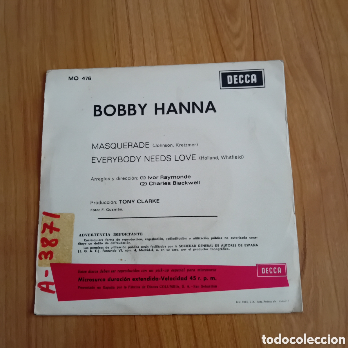 Discos de vinilo: BOBBY HANNA. MASQUERADE - Foto 2