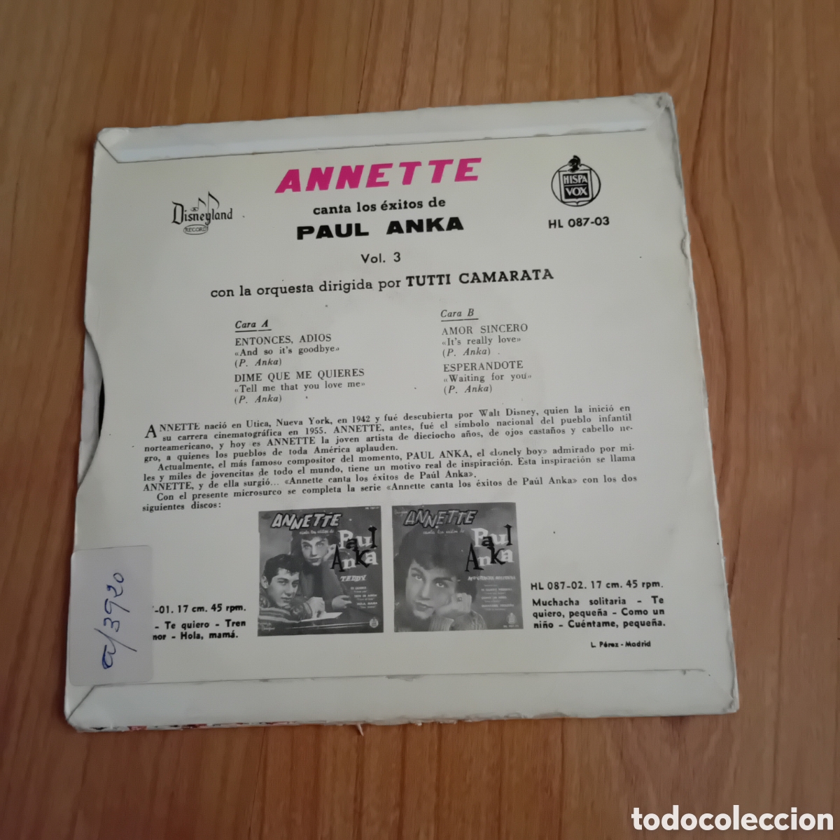 Discos de vinilo: ANNETTE. PAUL ANKA. ENTONCES, ADIOS - Foto 2