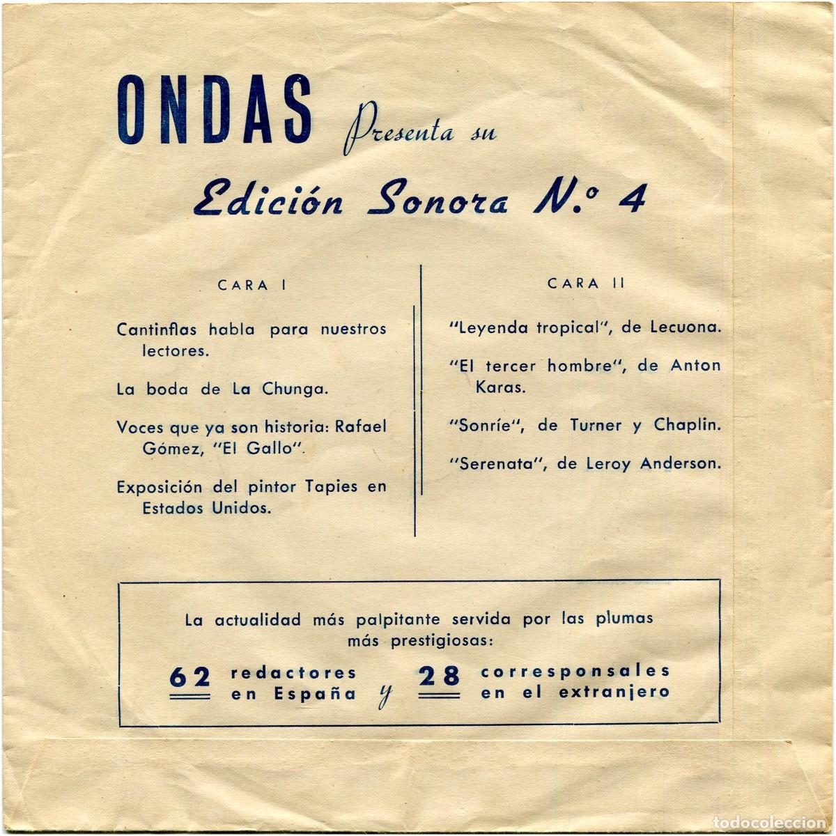 Discos de vinil: VVAA - Edicion Sonora De Ondas N.&ordm; 4 - Sociedad Espa&ntilde;ola de Radiodifusi&oacute;n - EP Spain 1961 - VG+/VG+