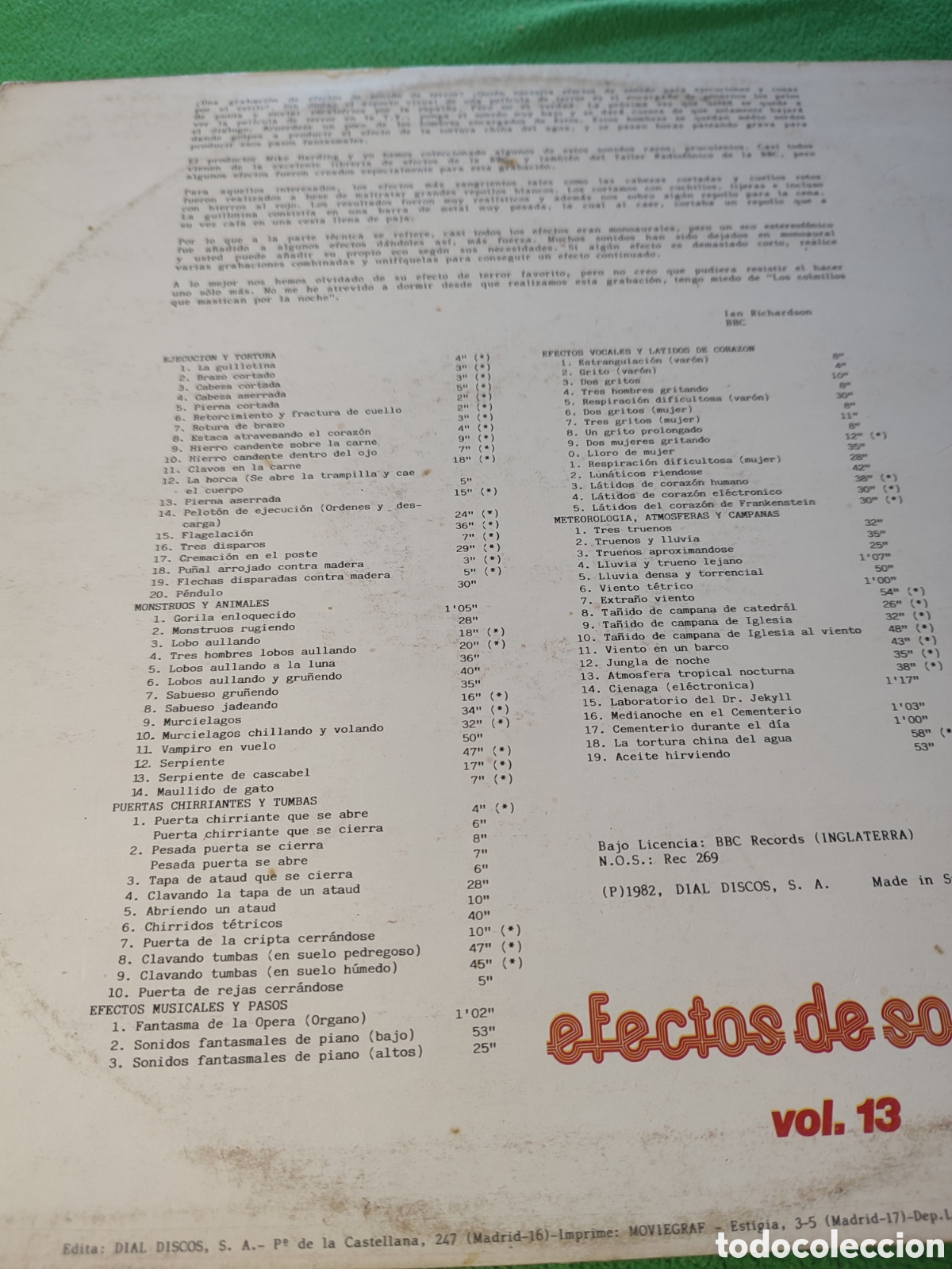 Discos de vinilo: Efectos de sonido Horror ,Vol 13 - Foto 2