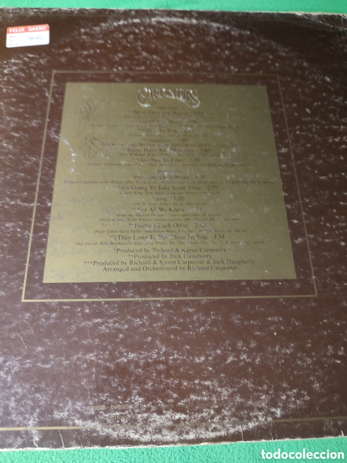 Discos de vinilo: Carpenters - The Hits edici&oacute;n original 1973 - Foto 4