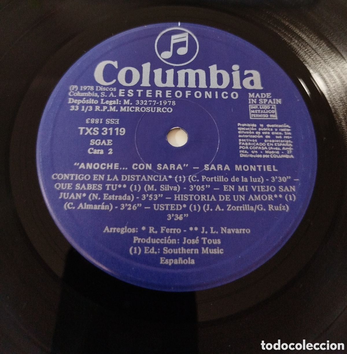 Discos de vinilo: Sara Montiel - Anoche...con Sara - Foto 3