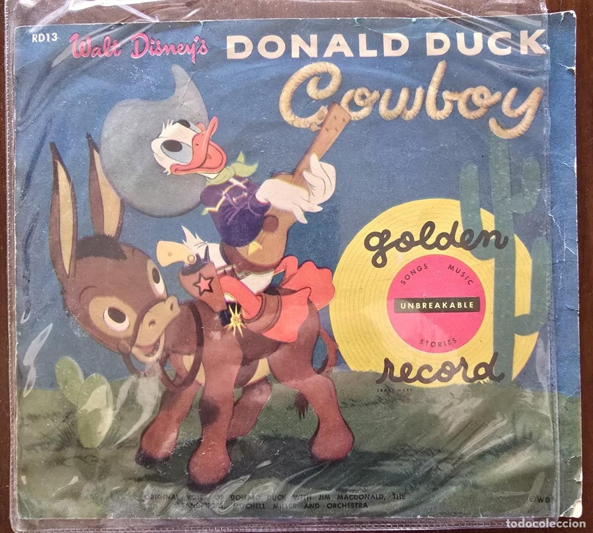 Discos de vinilo: Disco Single.Donald Duck.Cowboy.Walt Disney.