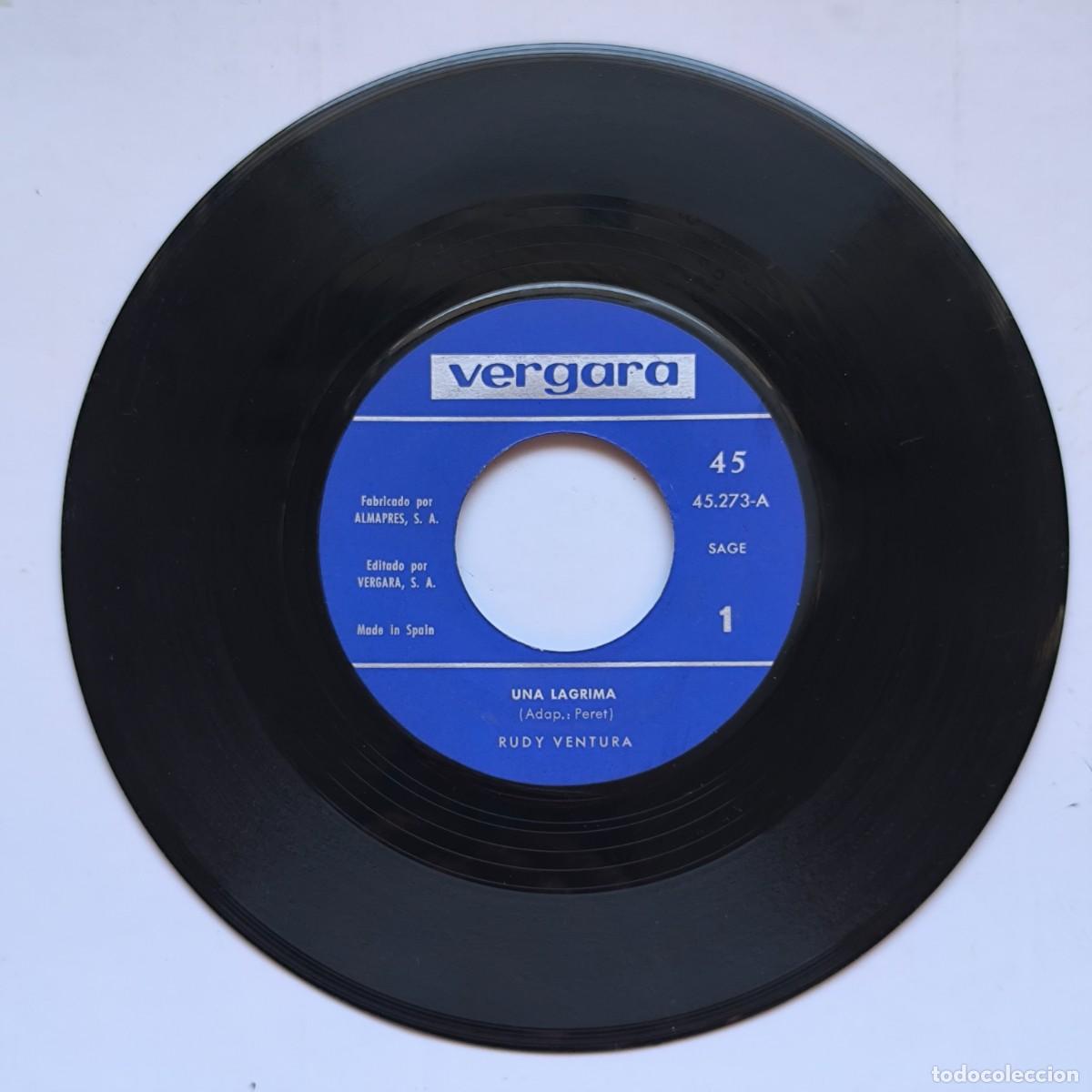 Discos de vinilo: Rudy Ventura &ndash; Una l&aacute;grima / La ratita &ndash; Single vinilo 45 RPM Vergara