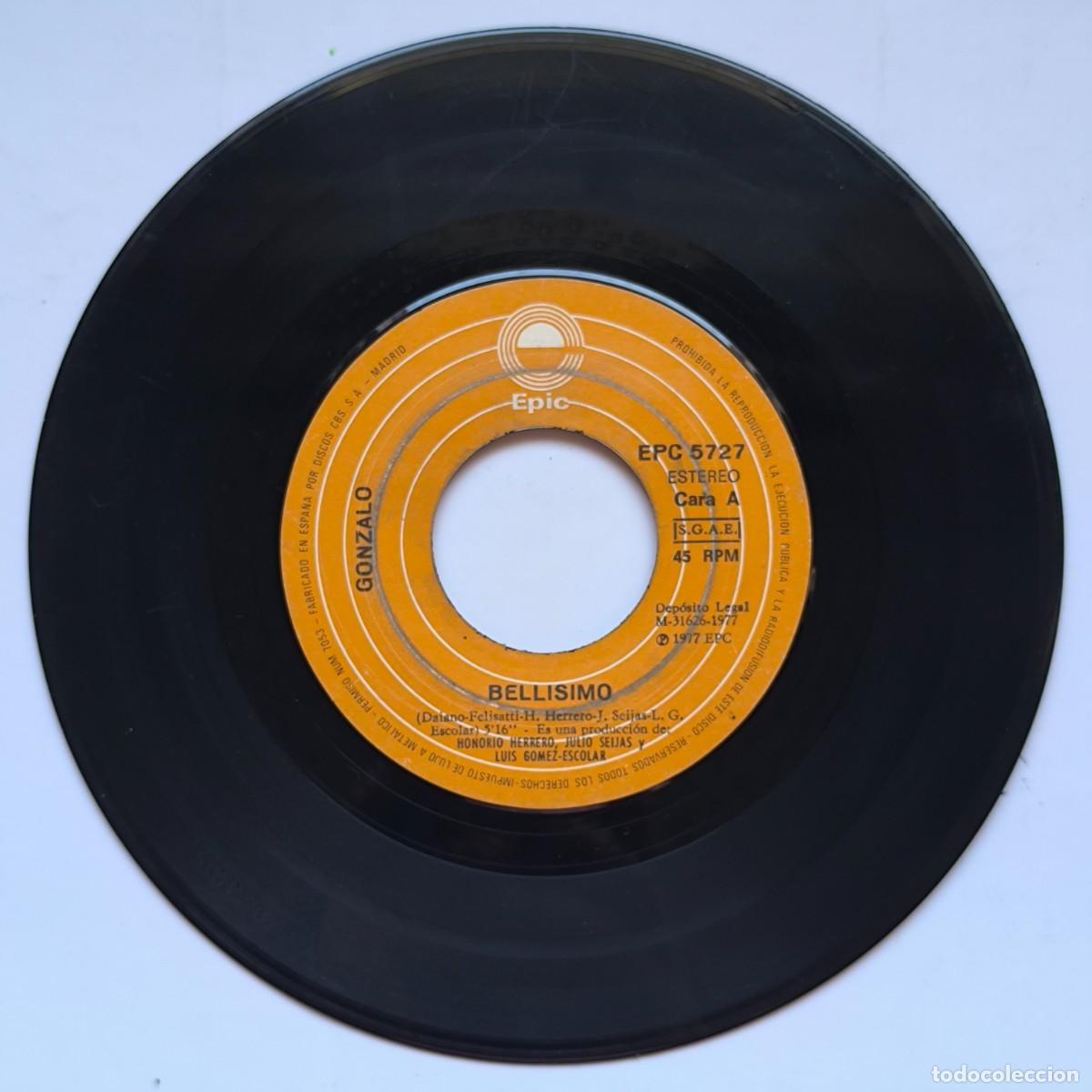 Discos de vinil: Vinilo Gonzalo &ndash; Bell&iacute;simo / L&aacute;grima &ndash; Epic &ndash; Single 45 RPM &ndash; 1977