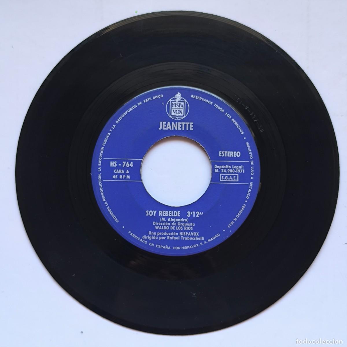 Discos de vinilo: Vinilo Jeanette &ndash; Soy Rebelde / Oye Mam&aacute;, Oye Pap&aacute; &ndash; Hispavox &ndash; Single antiguo 45 RPM