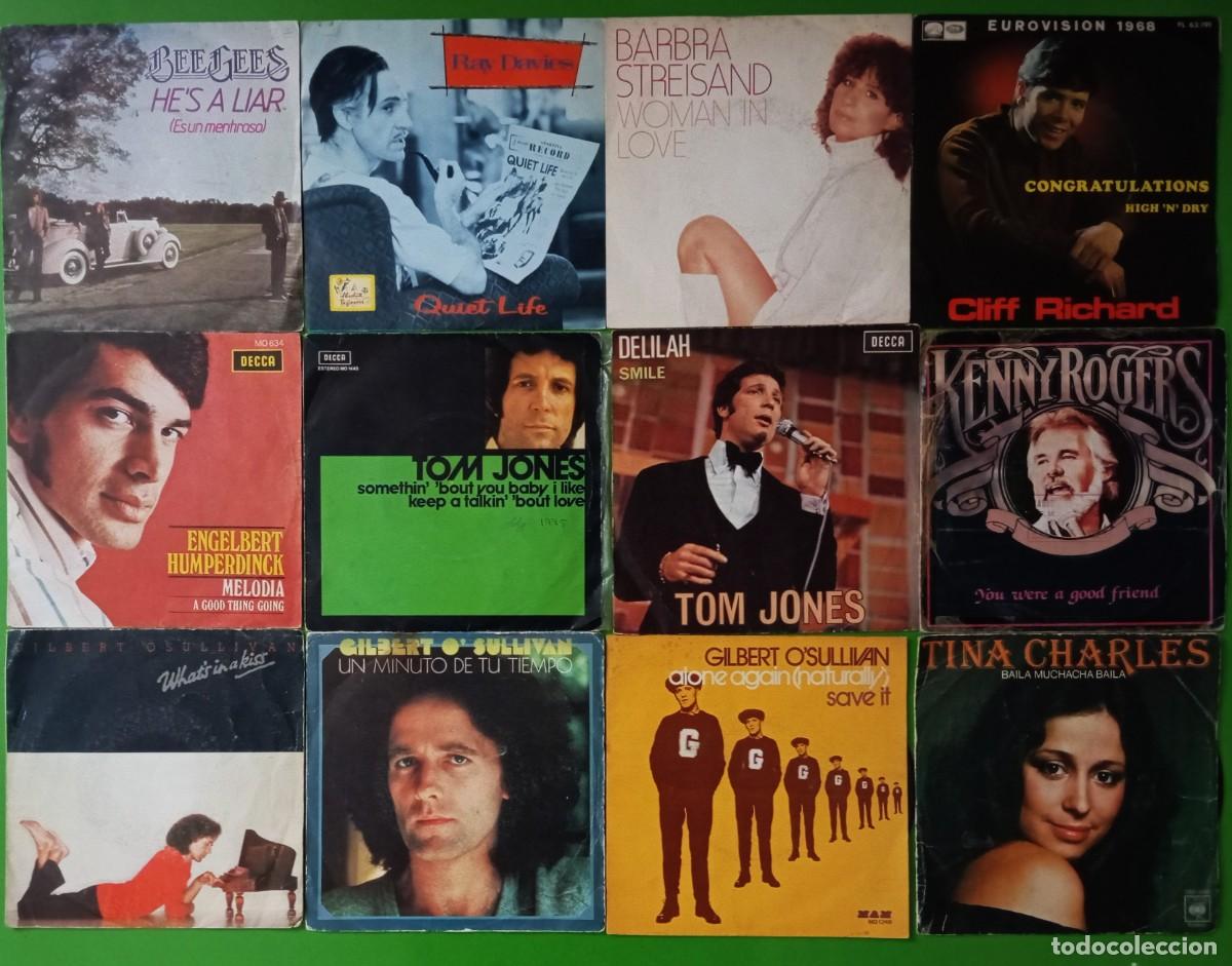 Discos de vinilo: Lote 12 singles: Bee Gees, Ray Davies, Tom Jones, Gilbert O'Sullivan, Tina Charles, Kenny Rogers...