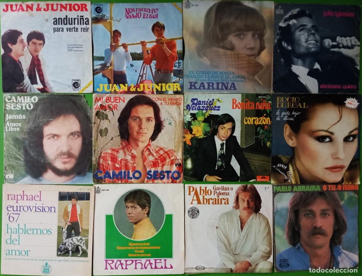Discos de vinilo: Lote 12 Singles: Camili Sesto, Karina, Pablo Abraira, Daniel Velazquez, Juan y Junior, R. Durcal...