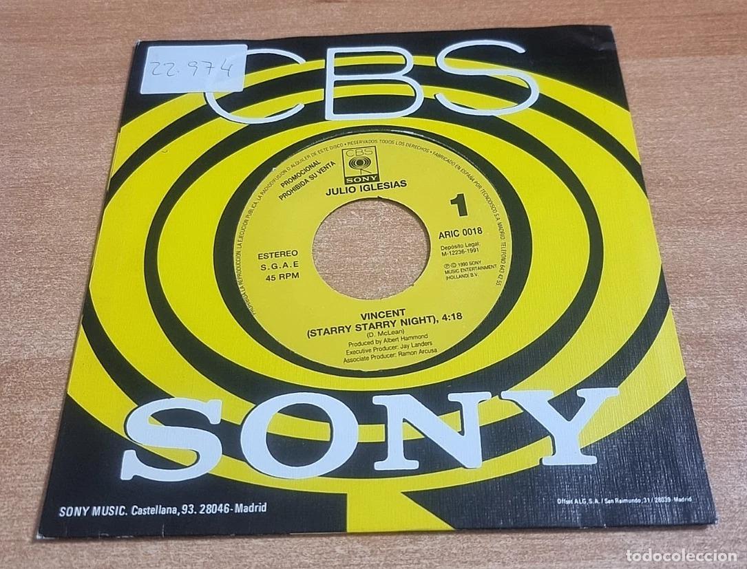 Discos de vinilo: JULIO IGLESIAS Vincent starry starry night 7&rdquo; SINGLE VINILO PROMO DEL A&Ntilde;O 1991 CONTIENE 1 TEMA
