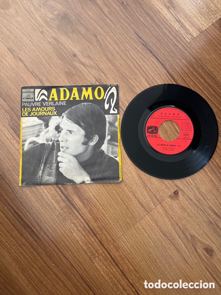 Discos de vinilo: ADAMO &ndash; Les Amours de Journaux / Pauvre Verlaine &ndash; Disco vinilo single 45 RPM &ndash; EMI