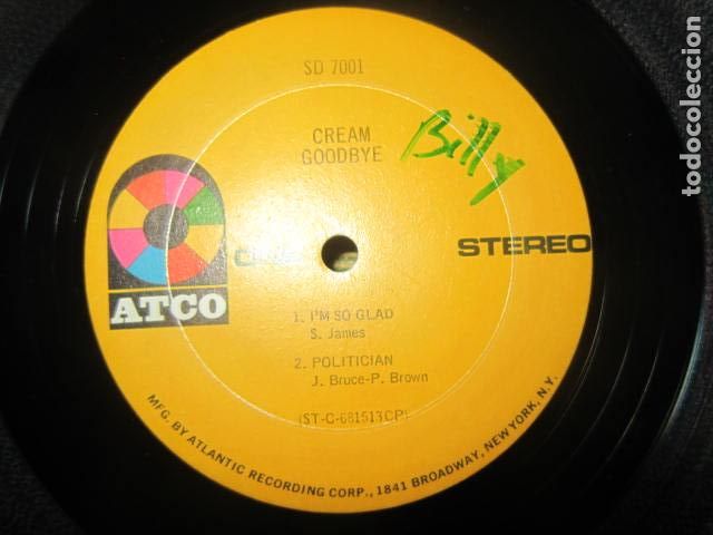 Discos de vinilo: CREAM - GOODBYE LP - ORIGINAL U.S.A. - ATCO RECORDS 1967 - STEREO - SOLO DISCO SIN CARPETA