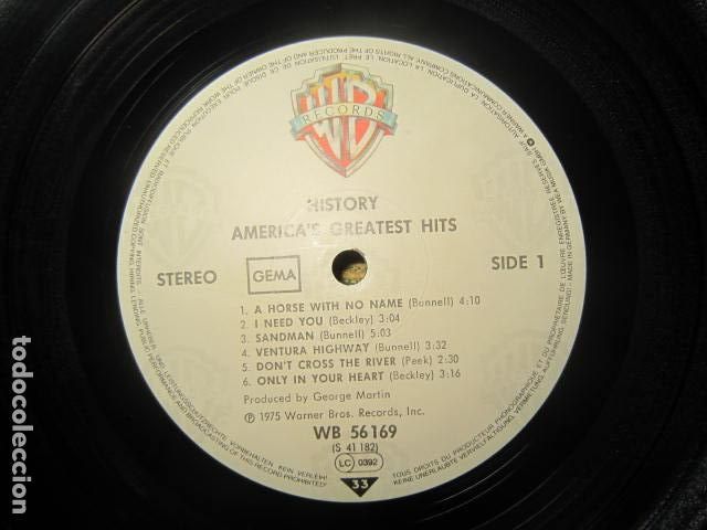 Vinyl records: AMERICA - HISTORY AMERICA'S HITS LP - ORIGINAL ALEMAN - WARNER RECORDS 1975 - SOLO DISCO SIN FUNDA