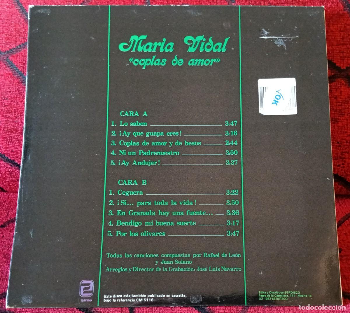 Discos de vinilo: MARIA VIDAL ** Coplas De Amor ** VINILO LP 1985 - Foto 2