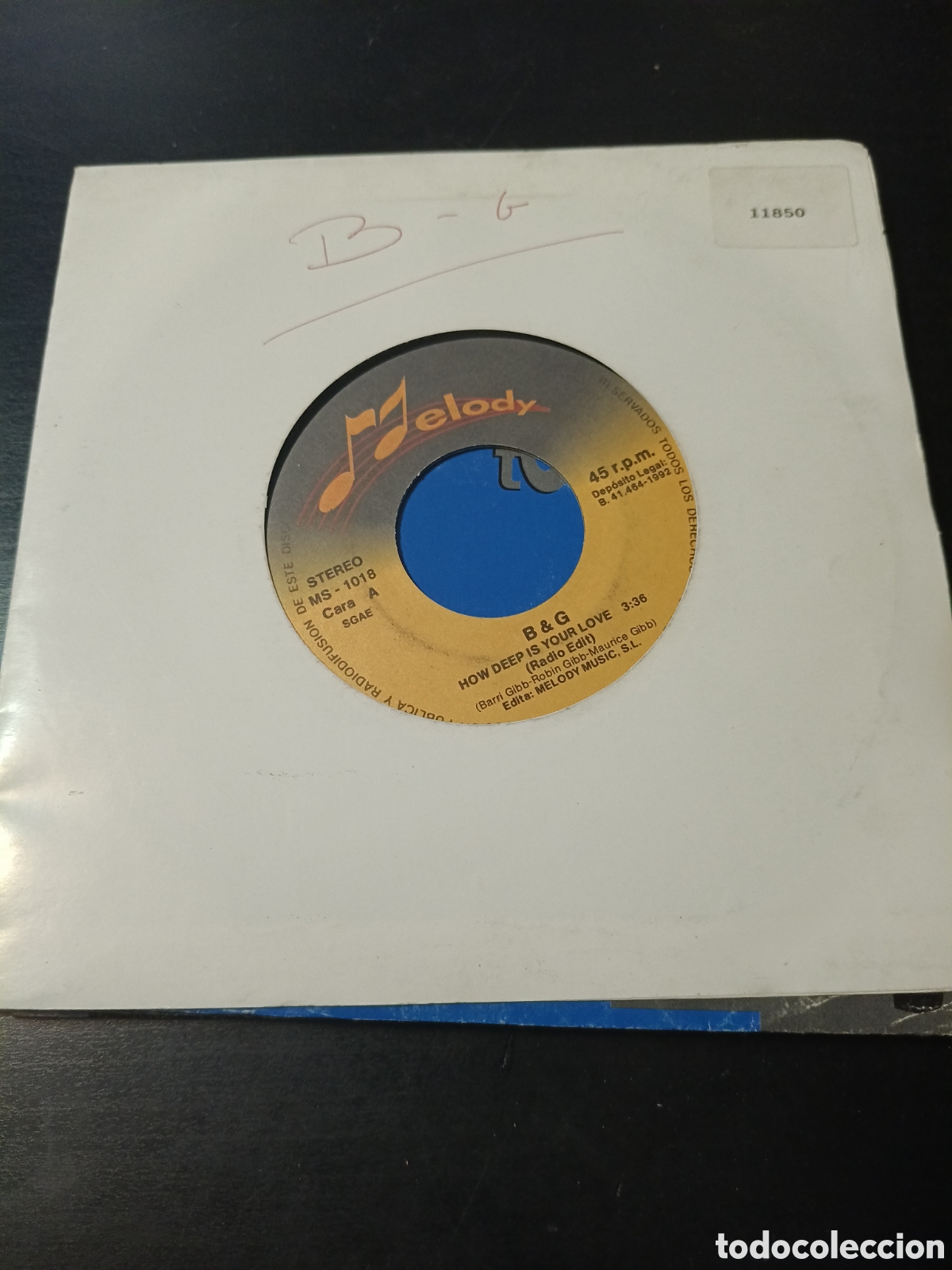 Discos de vinilo: B&G &ndash; How Deep Is Your Love. Vinilo 7&rdquo; single 1992 Espa&ntilde;a