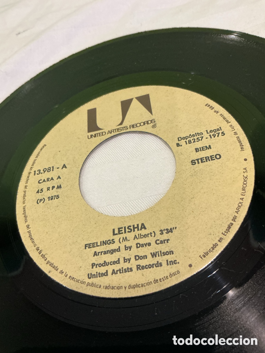 Discos de vinilo: LEISHA &ndash; FEELINGS / MIRACLE MAKER &ndash; SINGLE 1975 - Foto 3