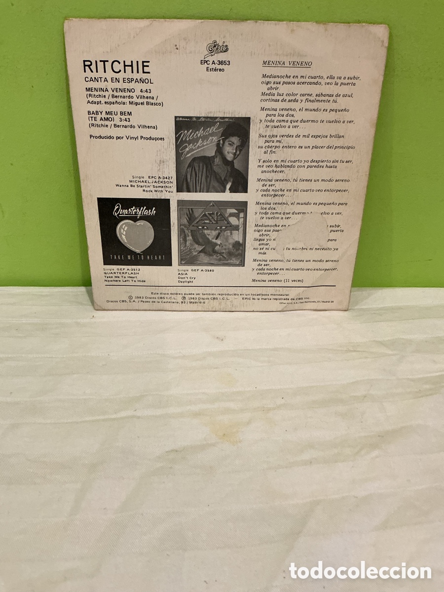 Discos de vinilo: RITCHIE &ndash; MENINA VENENO EN ESPA&Ntilde;OL &ndash; SINGLE 1983 - Foto 6
