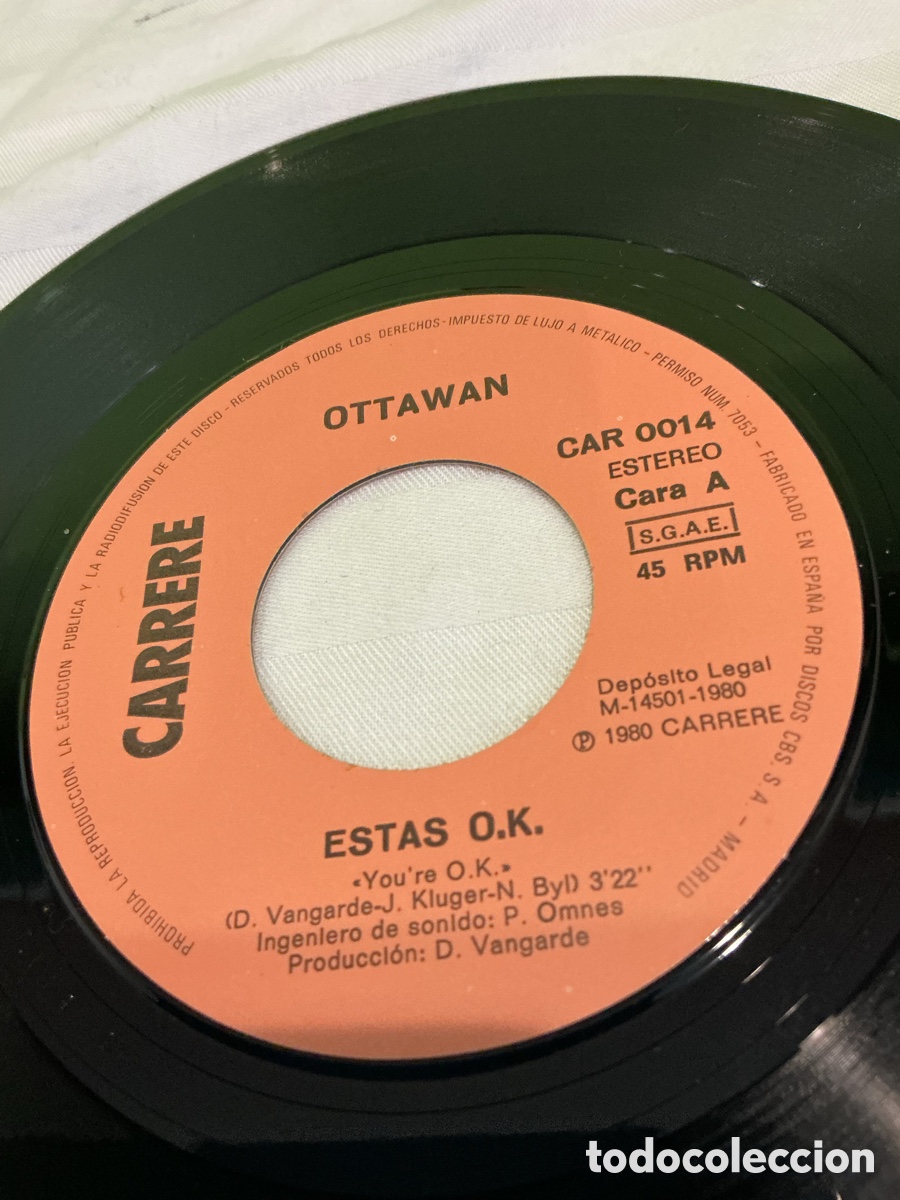 Discos de vinilo: OTTAWAN &ndash; EST&Aacute;S O.K. &ndash; SINGLE 1980 - Foto 3