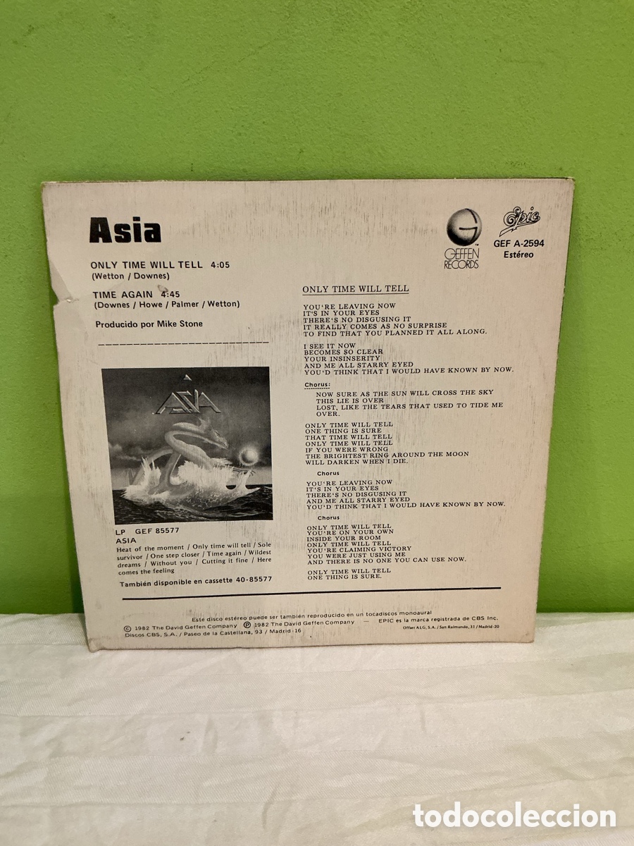 Discos de vinilo: ASIA &ndash; ONLY TIME WILL TELL &ndash; SINGLE &ndash; 1982 - Foto 6