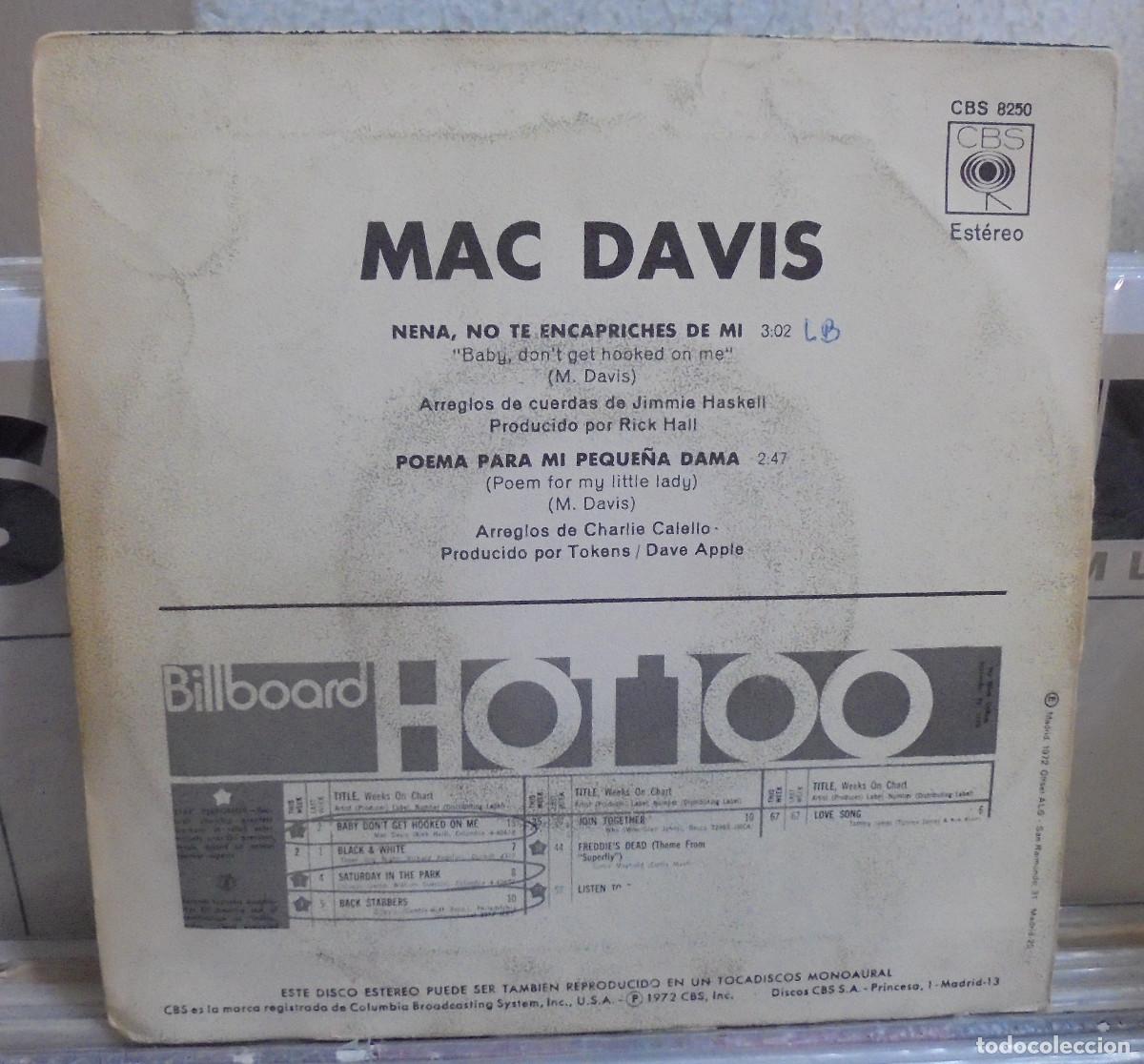 Discos de vinilo: Mac Davis. CBS 1972 -- Single - Foto 2