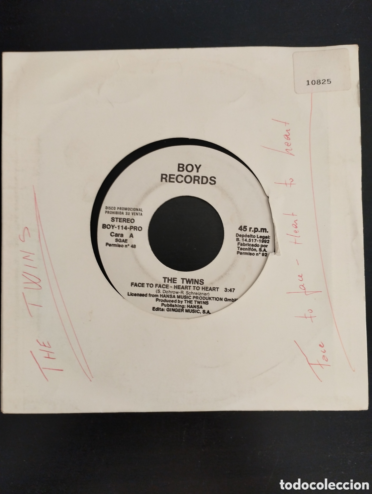 Discos de vinilo: The Twins &ndash; Face To Face - Heart To Heart. 1992. Espa&ntilde;a. Vinilo, 7&rdquo;, 45 RPM, Promo. Boy Records