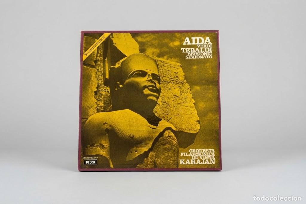 Discos de vinilo: VERDI AIDA - KARAJAN, TEBALDI, BERGONZI - CAJA 3 LPs DECCA STEREO 1960