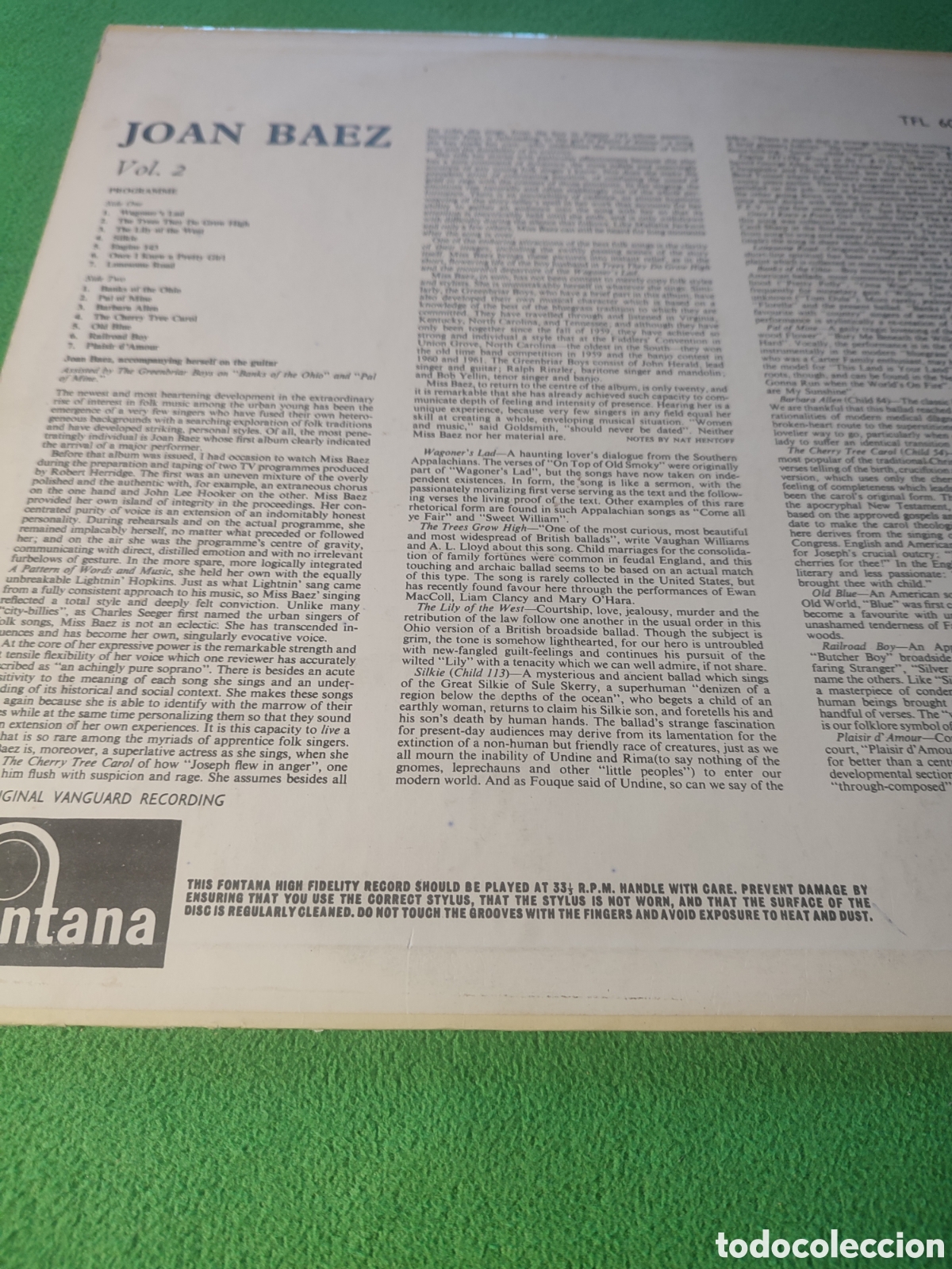 Discos de vinilo: Joan Baez - Volume Two edici&oacute;n 1961 - Foto 2