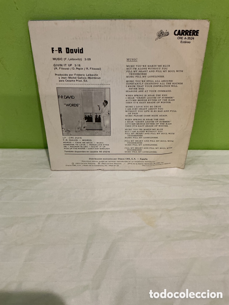 Discos de vinilo: F. R. DAVID &ndash; MUSIC &ndash; SINGLE 1983 - Foto 6