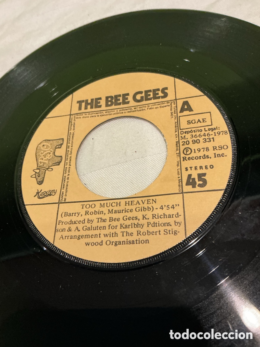 Discos de vinilo: BEE GEES &ndash; TOO MUCH HEAVEN &ndash; SINGLE 1978 - Foto 3