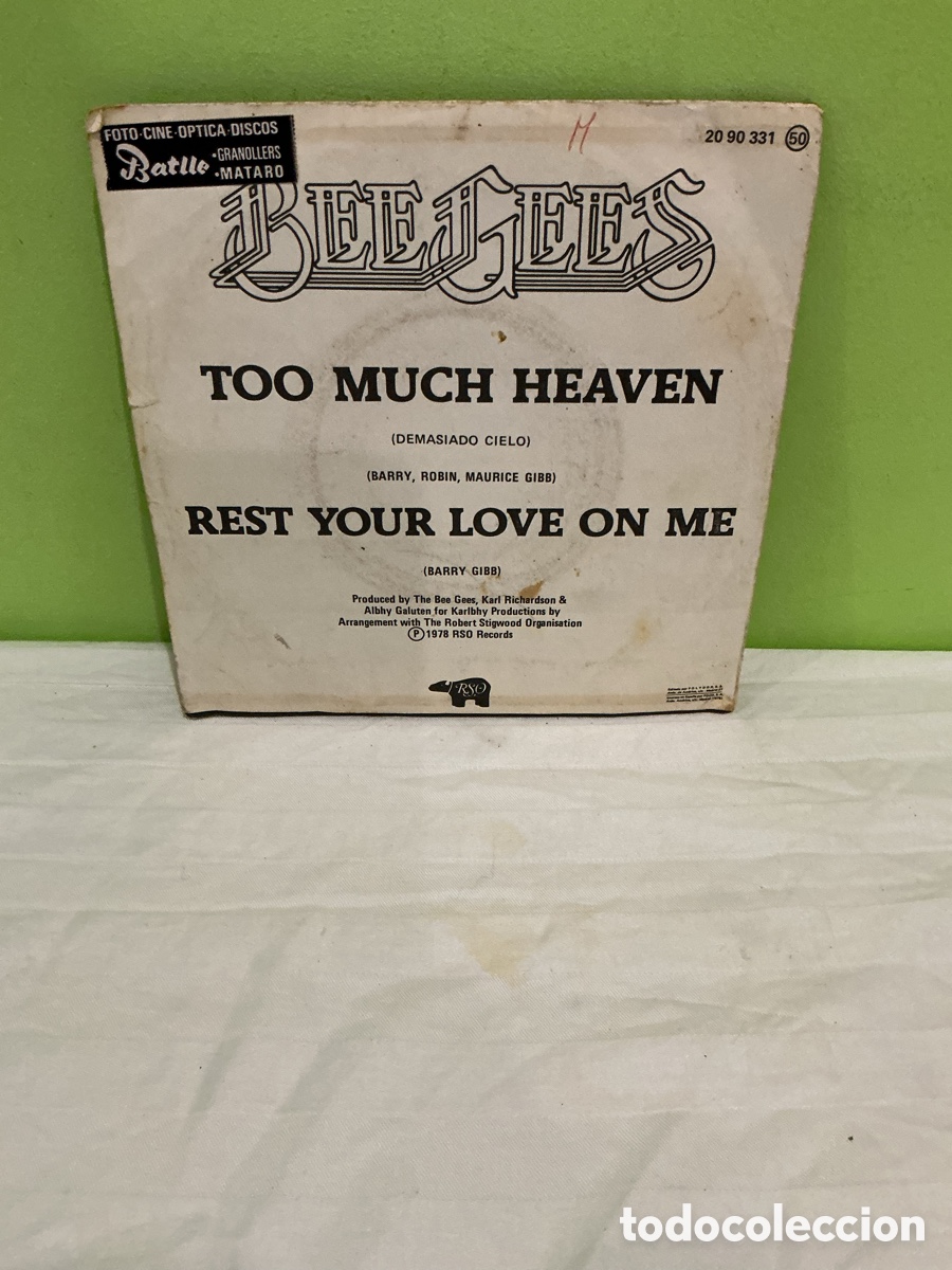 Discos de vinilo: BEE GEES &ndash; TOO MUCH HEAVEN &ndash; SINGLE 1978 - Foto 6