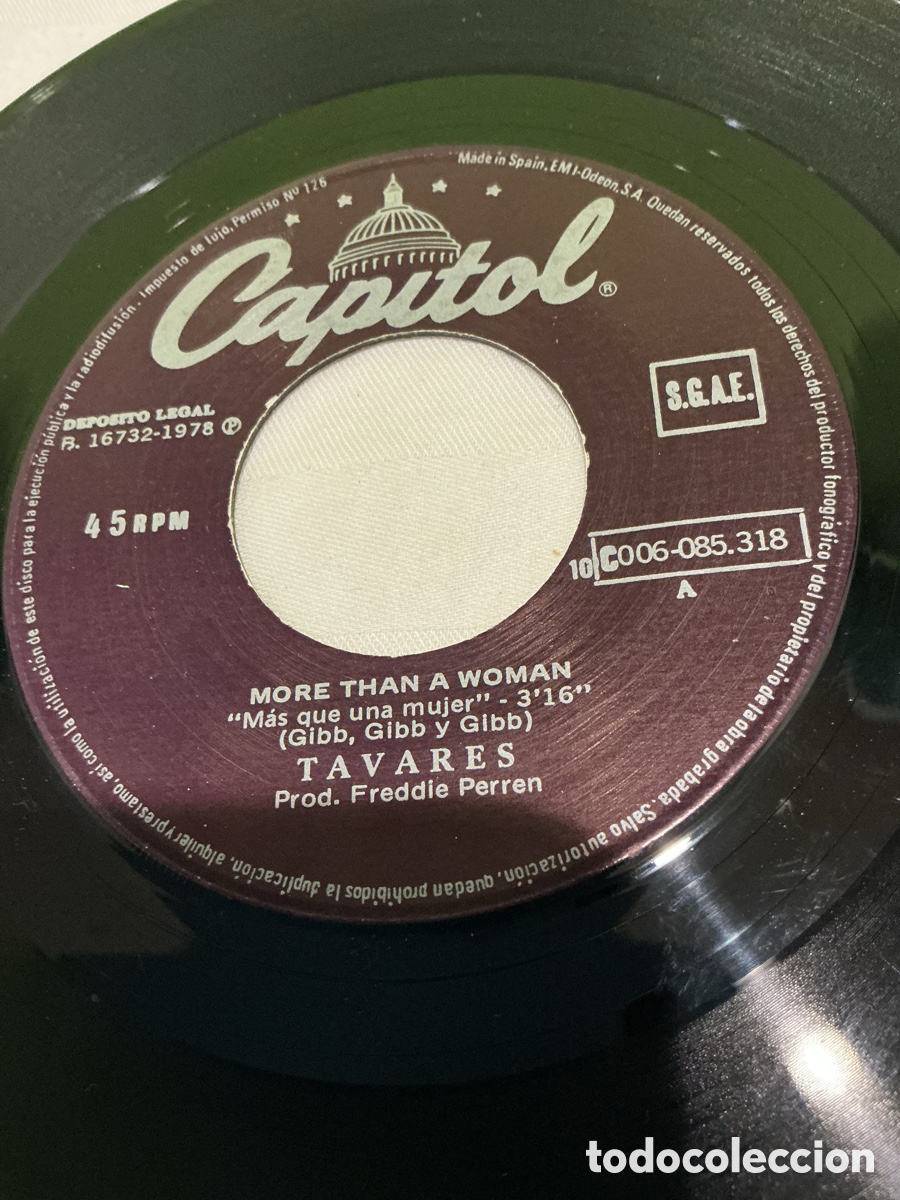 Discos de vinilo: TAVARES &ndash; M&Aacute;S QUE UNA MUJER &ndash; SINGLE CAPITOL - Foto 4