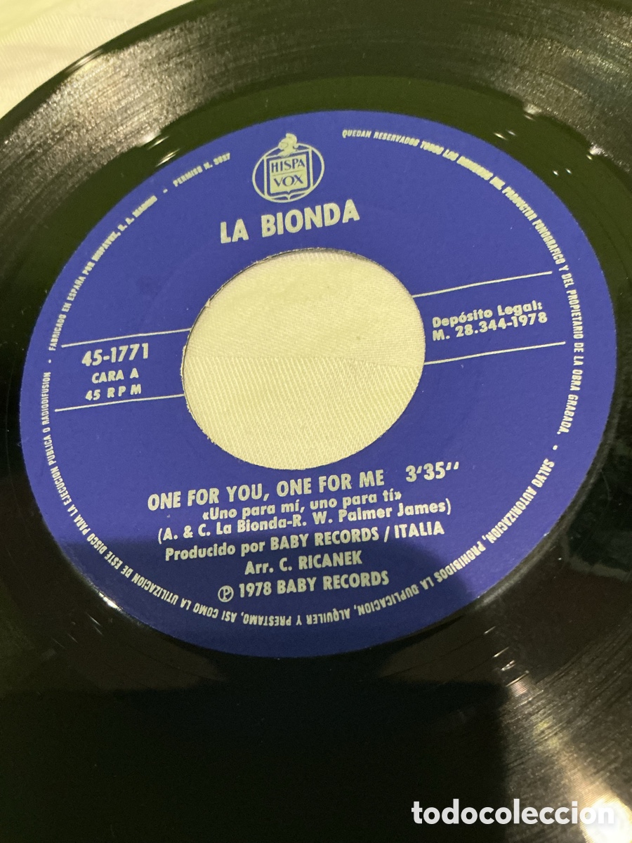 Discos de vinilo: LA BIONDA &ndash; ONE FOR YOU, ONE FOR ME &ndash; SINGLE 1978 - Foto 4