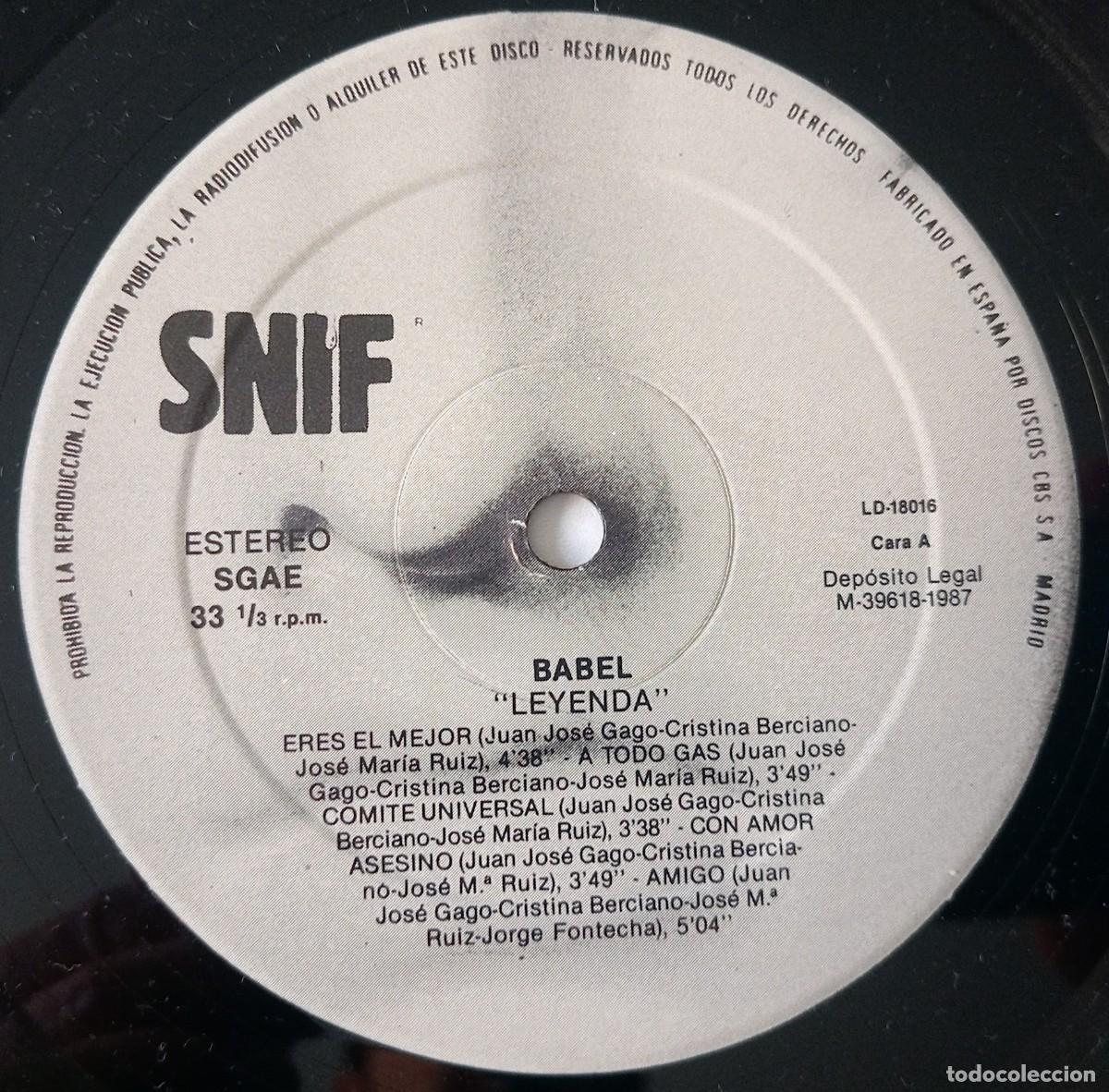 Discos de vinilo: LP BABEL - LEYENDA (1987) - Foto 6