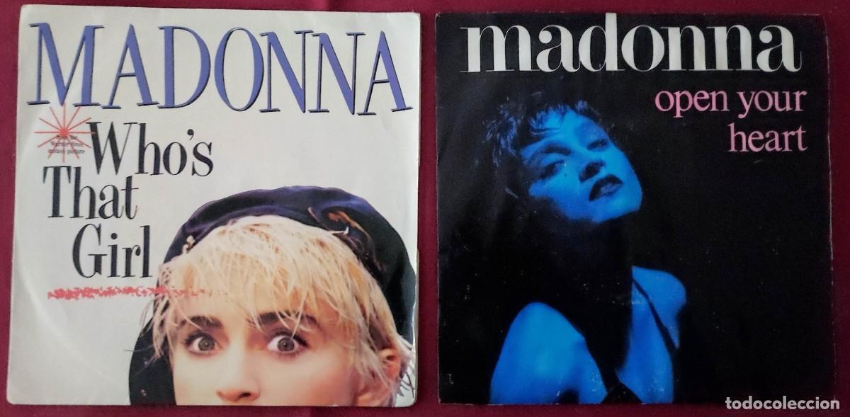 Discos de vinilo: Lote 2 Vinilos 7&rdquo; Originales Madonna - Who's That Girl (1987) + Open Your Heart (1986)