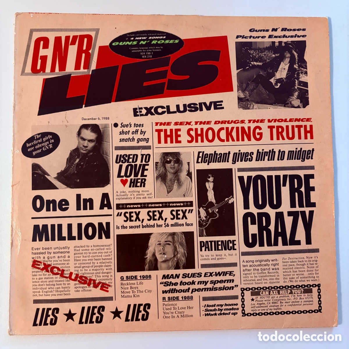 Discos de vinilo: lp Guns N' Roses &ndash; G N' R Lies edicion europea de 1988