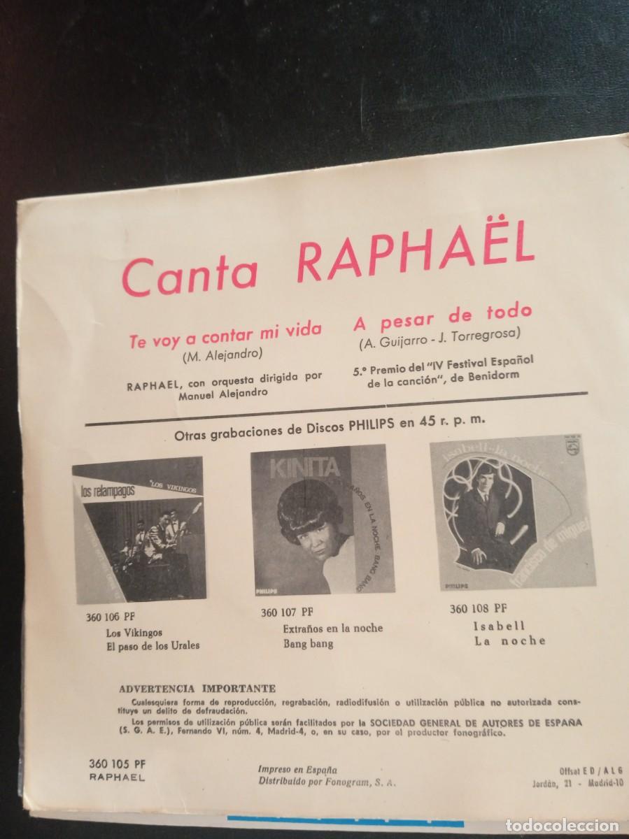 Discos de vinilo: RAPHAEL- TE VOY A CONTAR MI VIDA. SINGLE - Foto 2