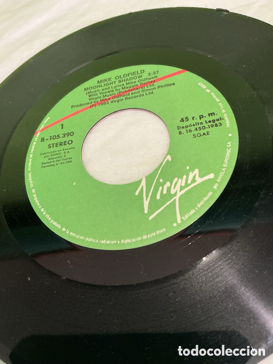 Discos de vinilo: MIKE OLDFIELD &ndash; MOONLIGHT SHADOW &ndash; SINGLE VINILO 1983 - Foto 3