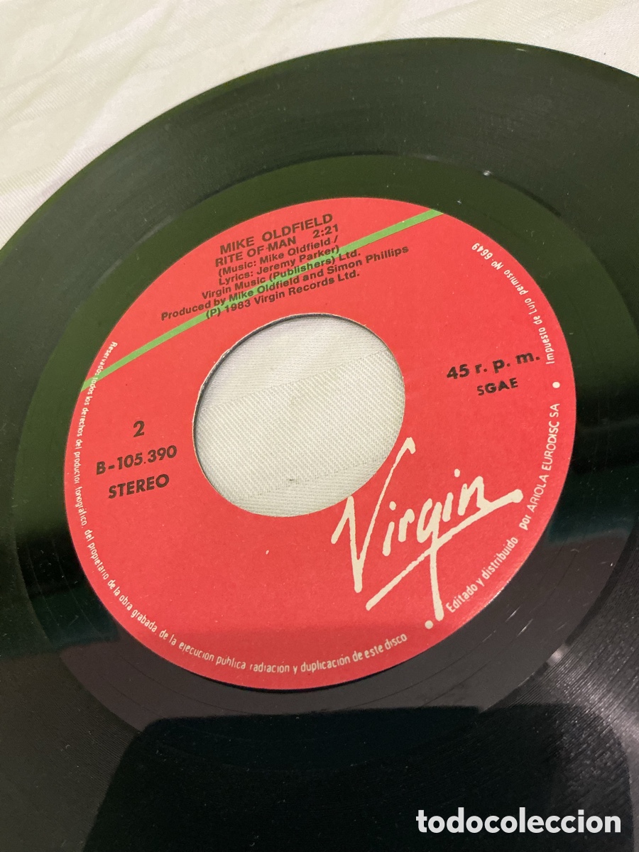 Discos de vinilo: MIKE OLDFIELD &ndash; MOONLIGHT SHADOW &ndash; SINGLE VINILO 1983 - Foto 4