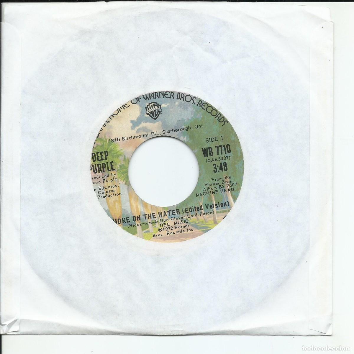 Discos de vinilo: Deep Purple .- Smoke On The Water (Edited Version) SINGLE Warner Bros. Records WB 7710 CANADA 1973