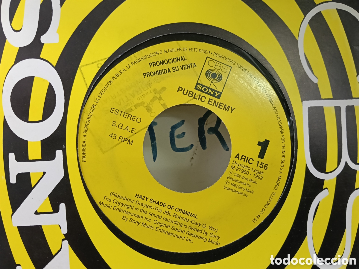 Discos de vinilo: Public enemy single promocional por una sola cara hazy shade of criminal Espa&ntilde;a 1992