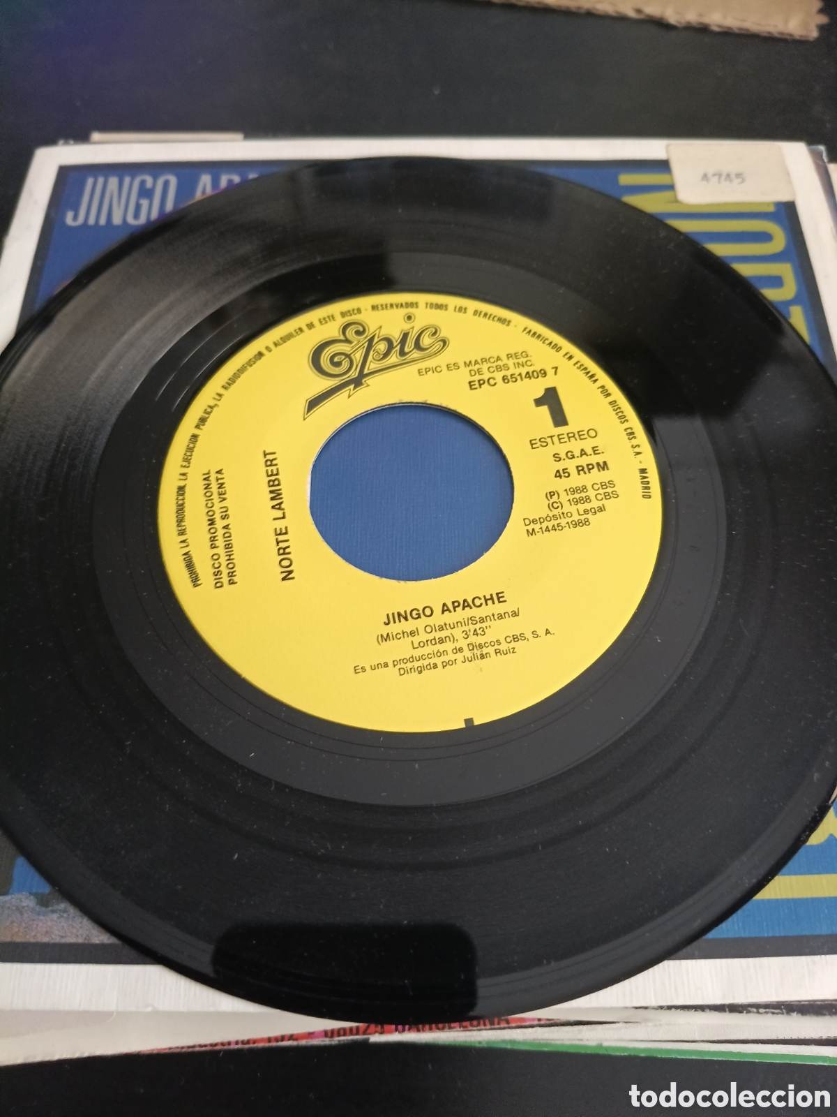 Discos de vinilo: Norte Lambert &ndash; Jingo Apache. Vinilo 7&rdquo; single promo 1988 Espa&ntilde;a - Foto 3
