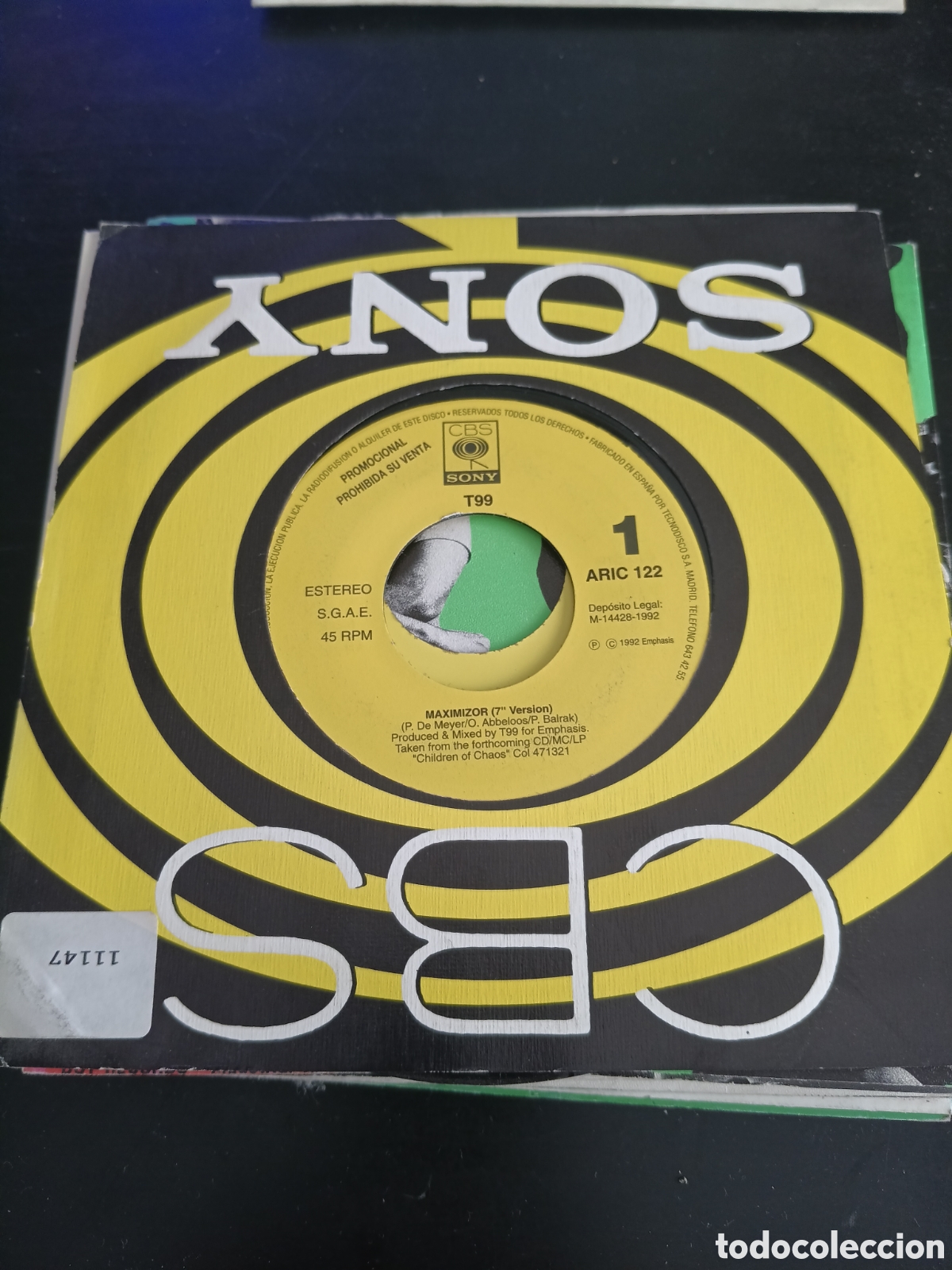 Discos de vinilo: T99 &ndash; Maximizor. Vinilo 7&rdquo; single promo 1992 Espa&ntilde;a