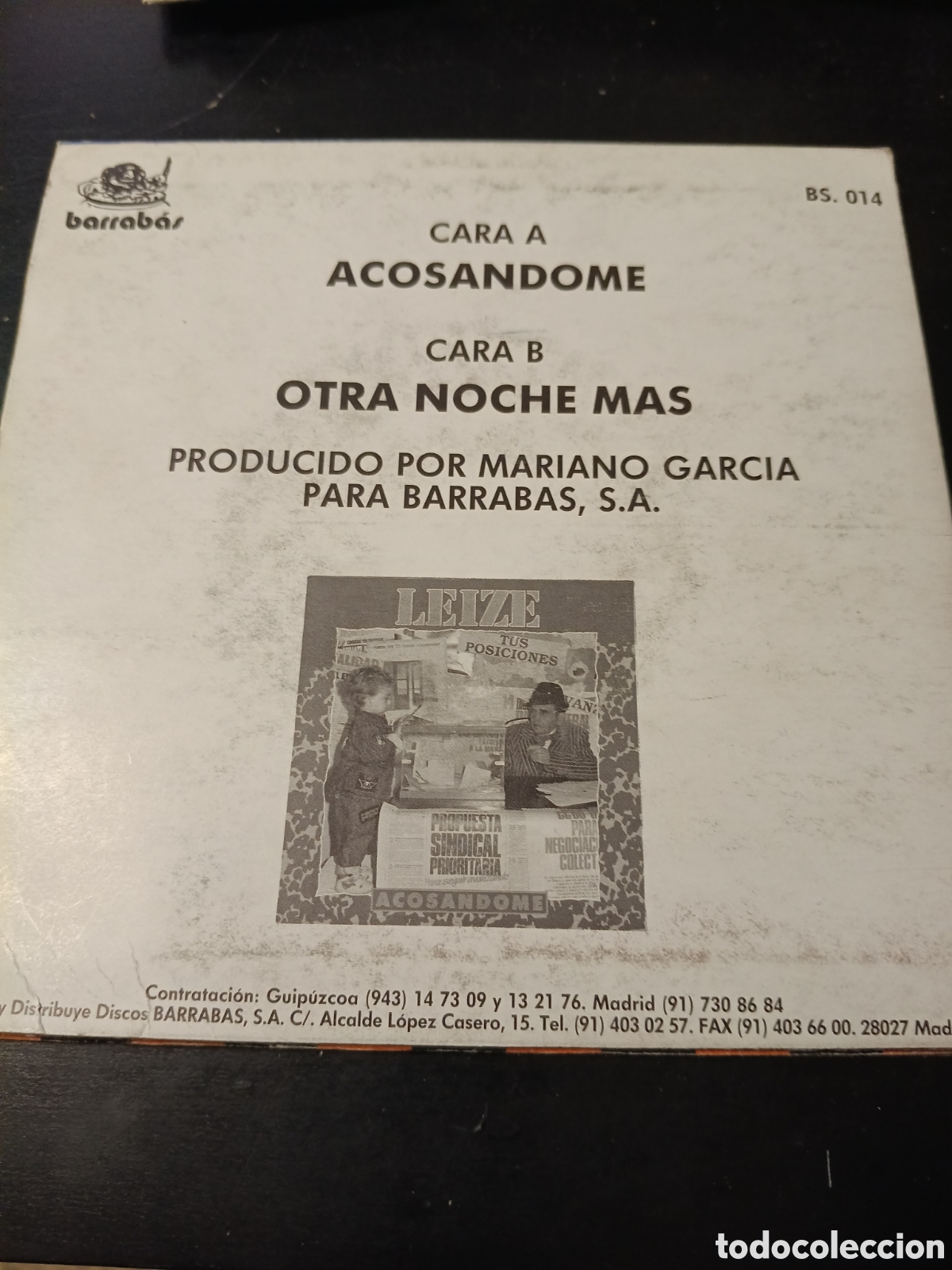 Discos de vinilo: Leize &ndash; Acosandome. Vinilo 7&rdquo; single 1991 Espa&ntilde;a - Foto 2