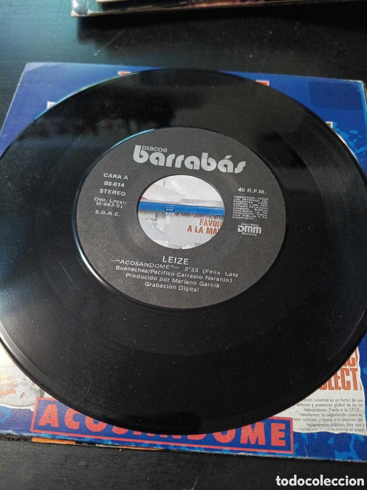 Discos de vinilo: Leize &ndash; Acosandome. Vinilo 7&rdquo; single 1991 Espa&ntilde;a - Foto 3