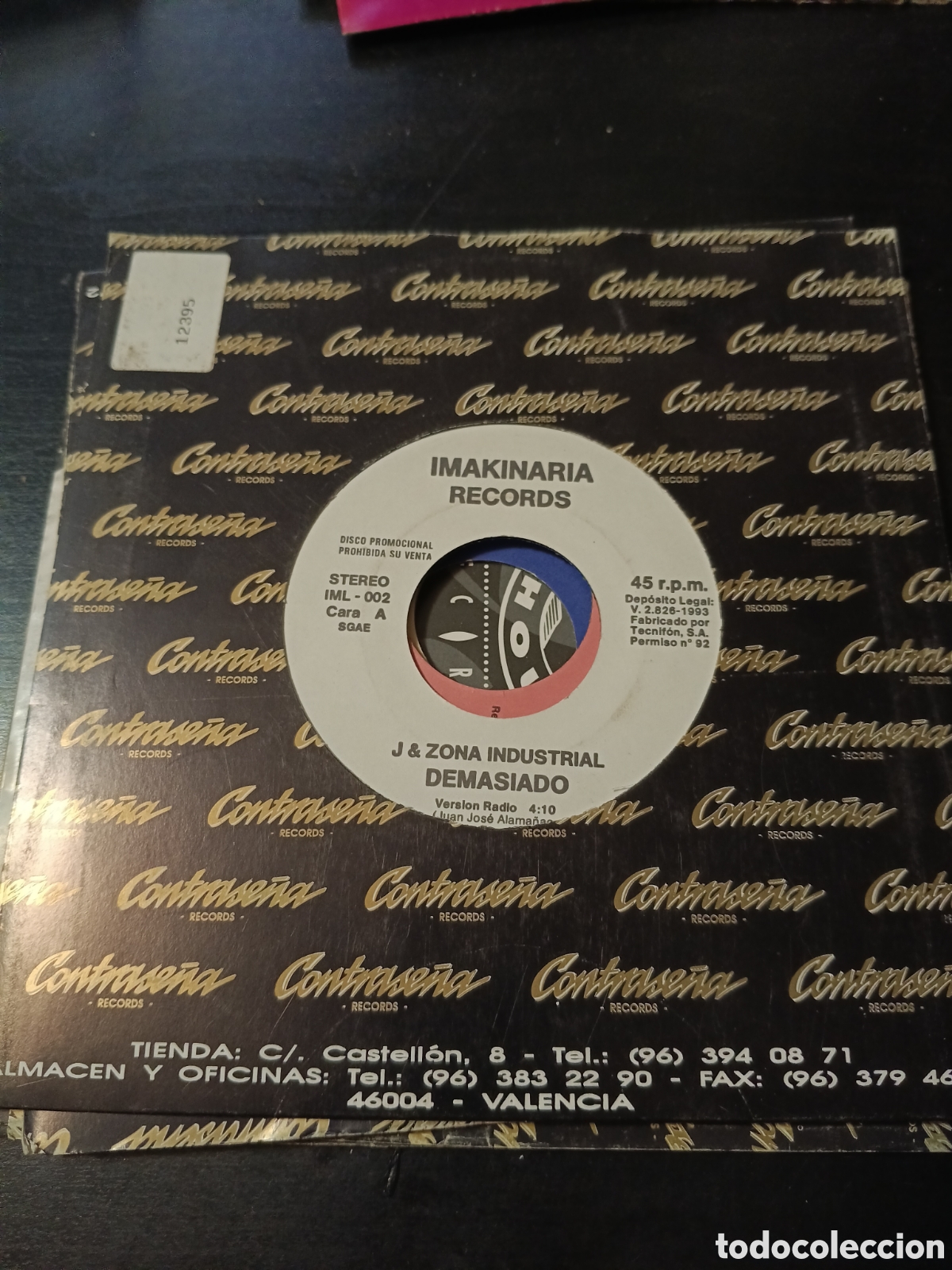 Discos de vinilo: J & Zona Industrial &ndash; Demasiado. Vinilo 7&rdquo; single 1993 Espa&ntilde;a