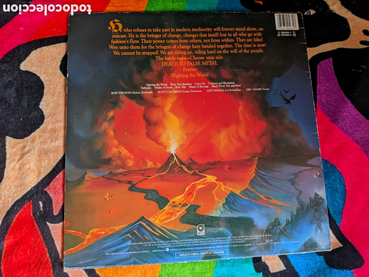 Discos de vinilo: // Manowar &lrm;&ndash; Fighting The World - ATCO Espa&ntilde;a 1987 - Foto 2