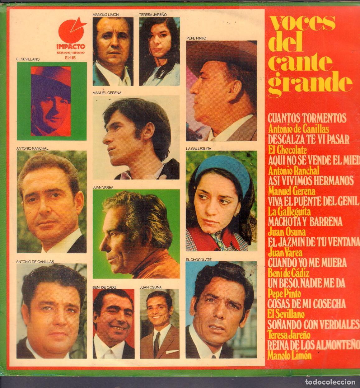 Discos de vinilo: VOCES DEL CANTE GRANDE - ANTONIO DE CANILLAS, EL CHOCOLATE, JUAN OSUNA.../ LP IMPACTO RF-26984