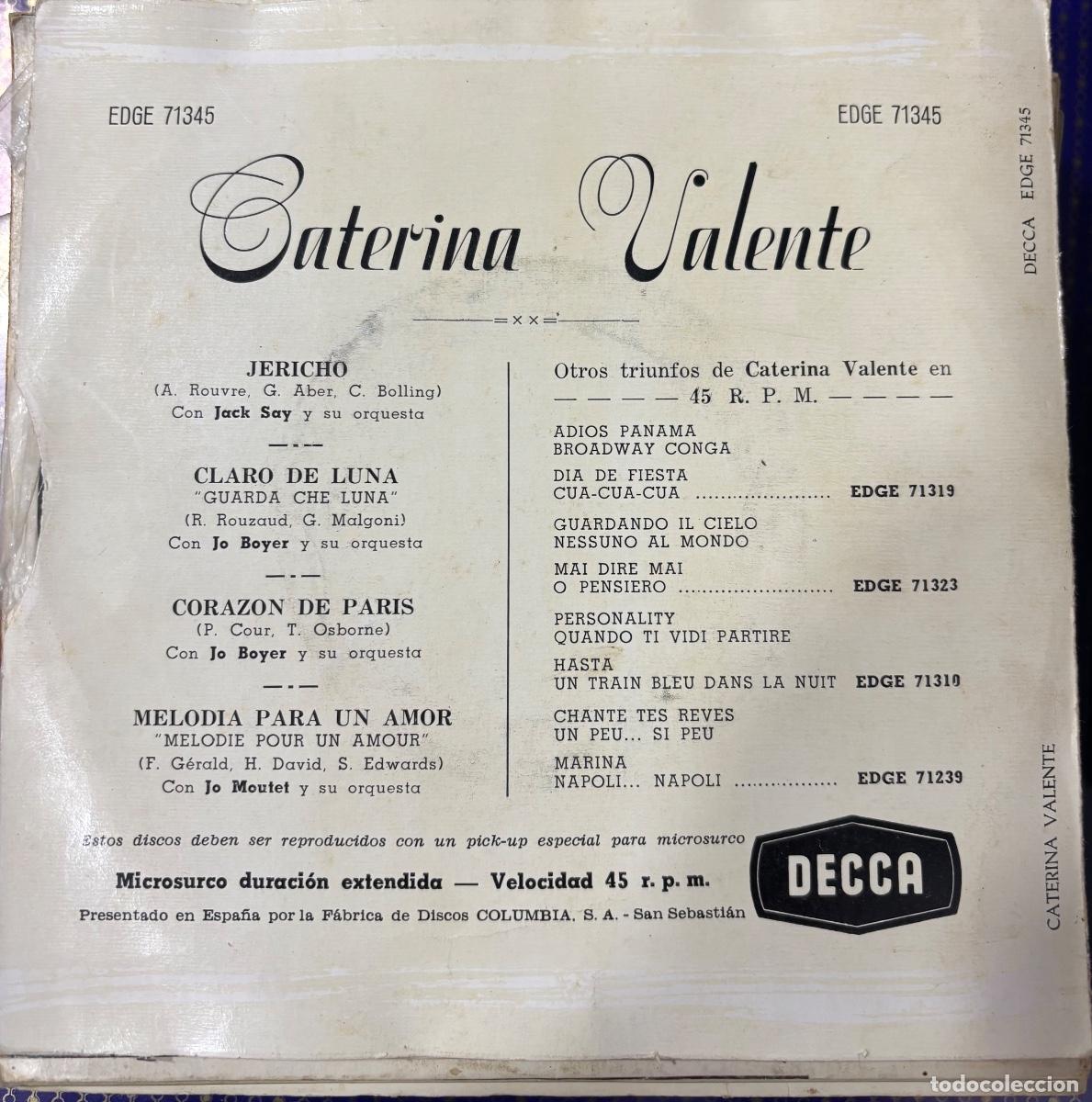 Discos de vinilo: CATERNA VALENTE - CORAZON DE PARIS - Foto 2