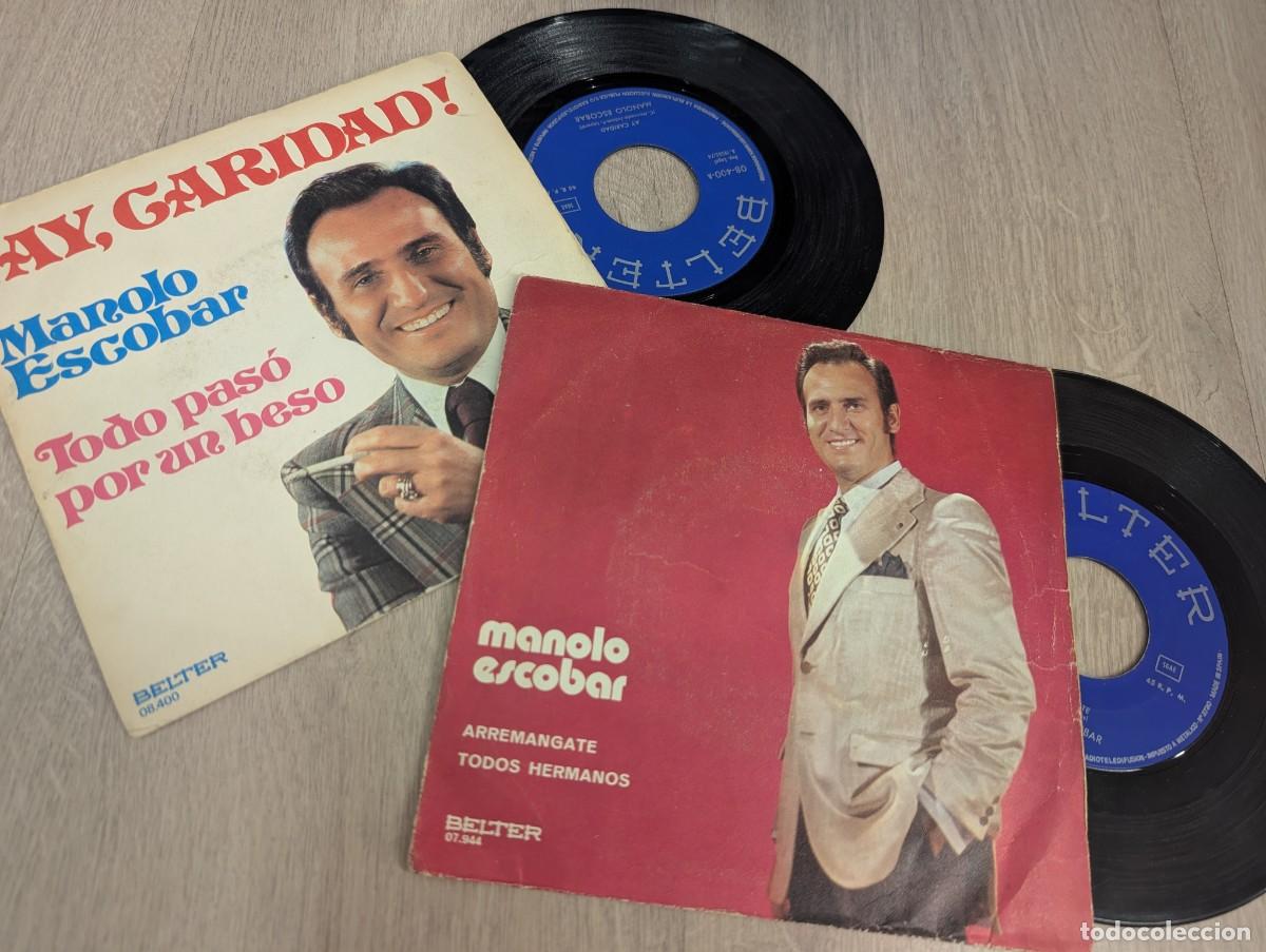 Discos de vinilo: MANOLO ESCOBAR LOTE DE 2 SINGLES - AY CARIDAD + 1 DE 1974 ..Y. ARREMANGATE + 1 DE 1971 - BELTER